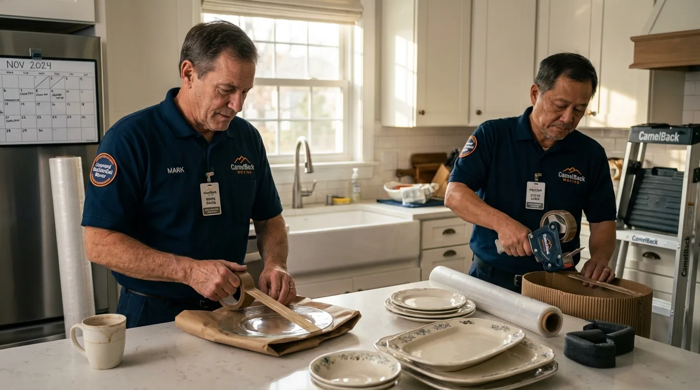 Professional crew packing kitchen dishware in Quarryville, PA